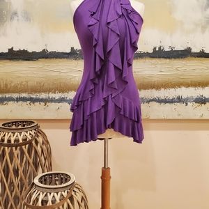 RUFFLE FRONT MINI HALTER DRESS. SIZE SMALL, MEDIUM AND LARGE